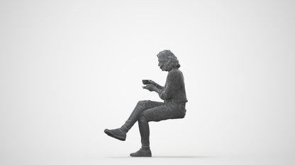 photogrammetry 3D woman casual sitting, realistic human model archviz FBX, square thumbnail