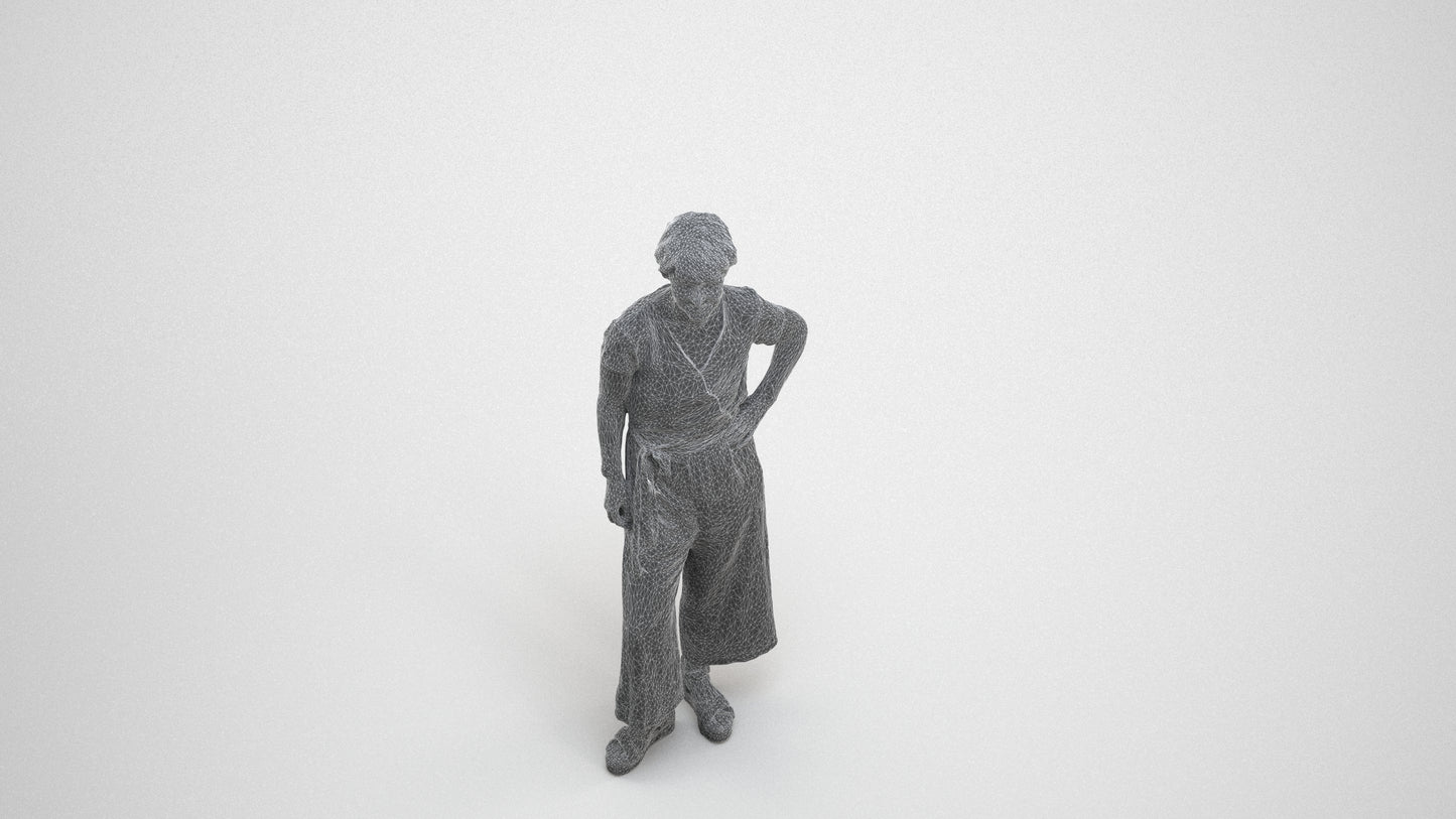 3D people model senior woman casual standing, scanned human for 3ds Max rendering, wireframe three-quarter view