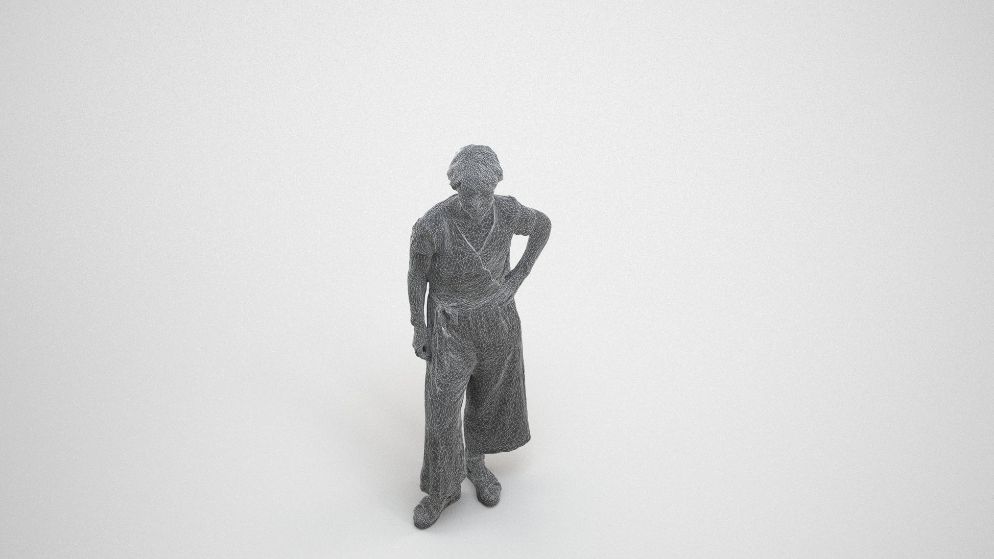 3D people model senior woman casual standing, scanned human for 3ds Max rendering, wireframe three-quarter view