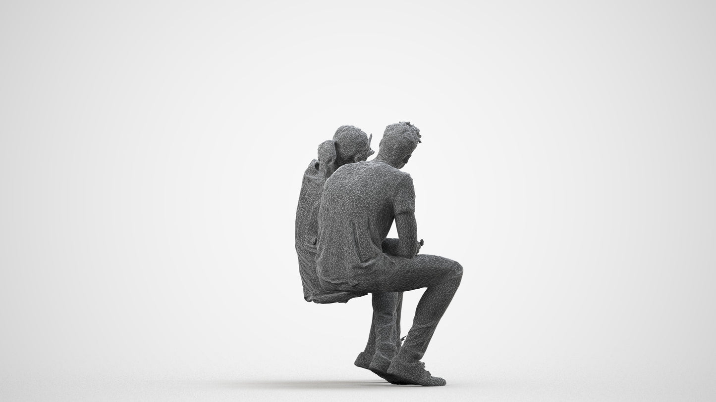 scanned 3D woman casual business, photogrammetry people for Enscape and V-Ray, wireframe side view