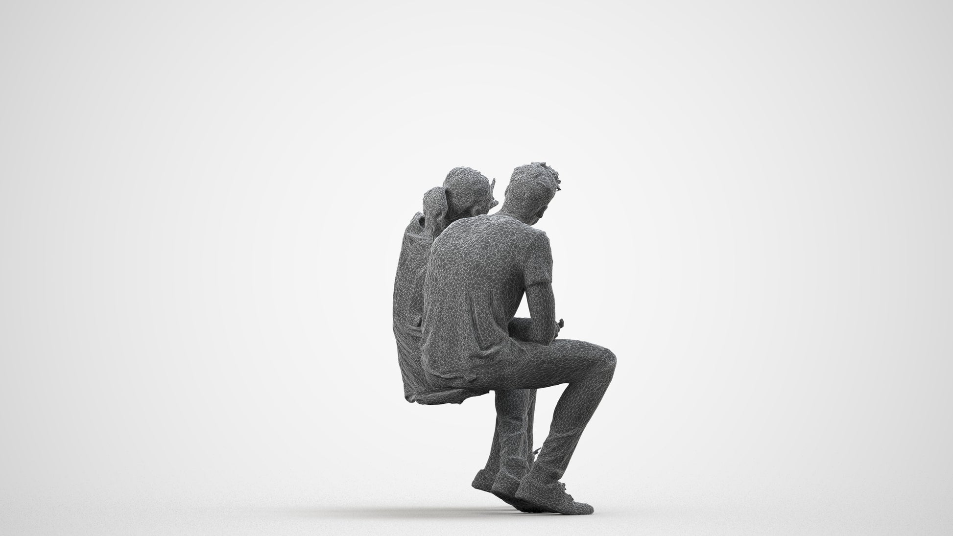 scanned 3D woman casual business, photogrammetry people for Enscape and V-Ray, wireframe side view