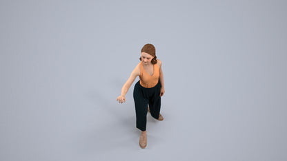 3D human model girl casual door, photogrammetry scanned person for archviz, back view render