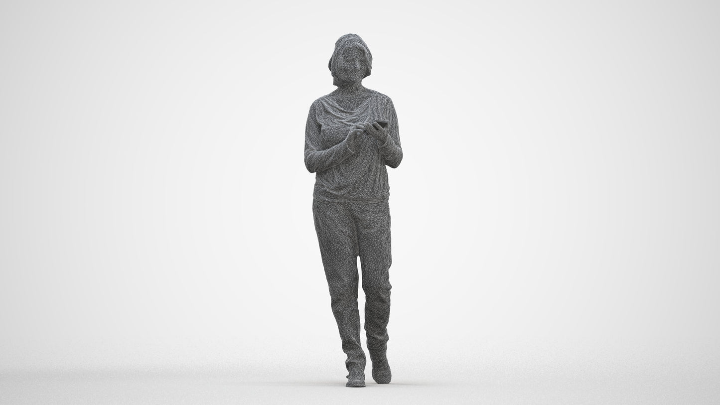 realistic 3D people woman casual walking, render-ready for V-Ray and Corona, FBX OBJ, three-quarter front view render