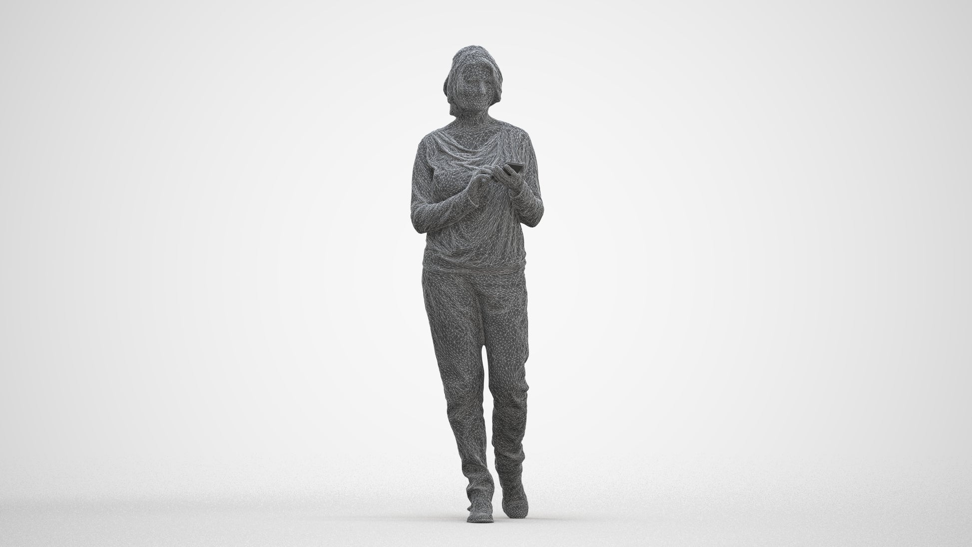 realistic 3D people woman casual walking, render-ready for V-Ray and Corona, FBX OBJ, three-quarter front view render