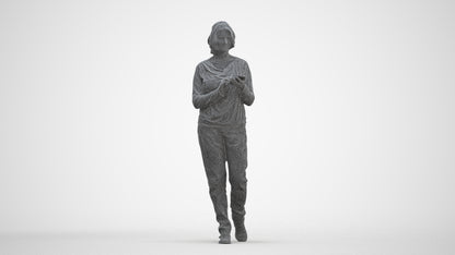 realistic 3D people woman casual walking, render-ready for V-Ray and Corona, FBX OBJ, three-quarter front view render