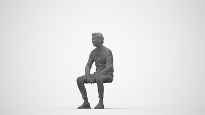 realistic 3D man casual sitting, scanned archviz people for Blender and 3ds Max, wireframe back view