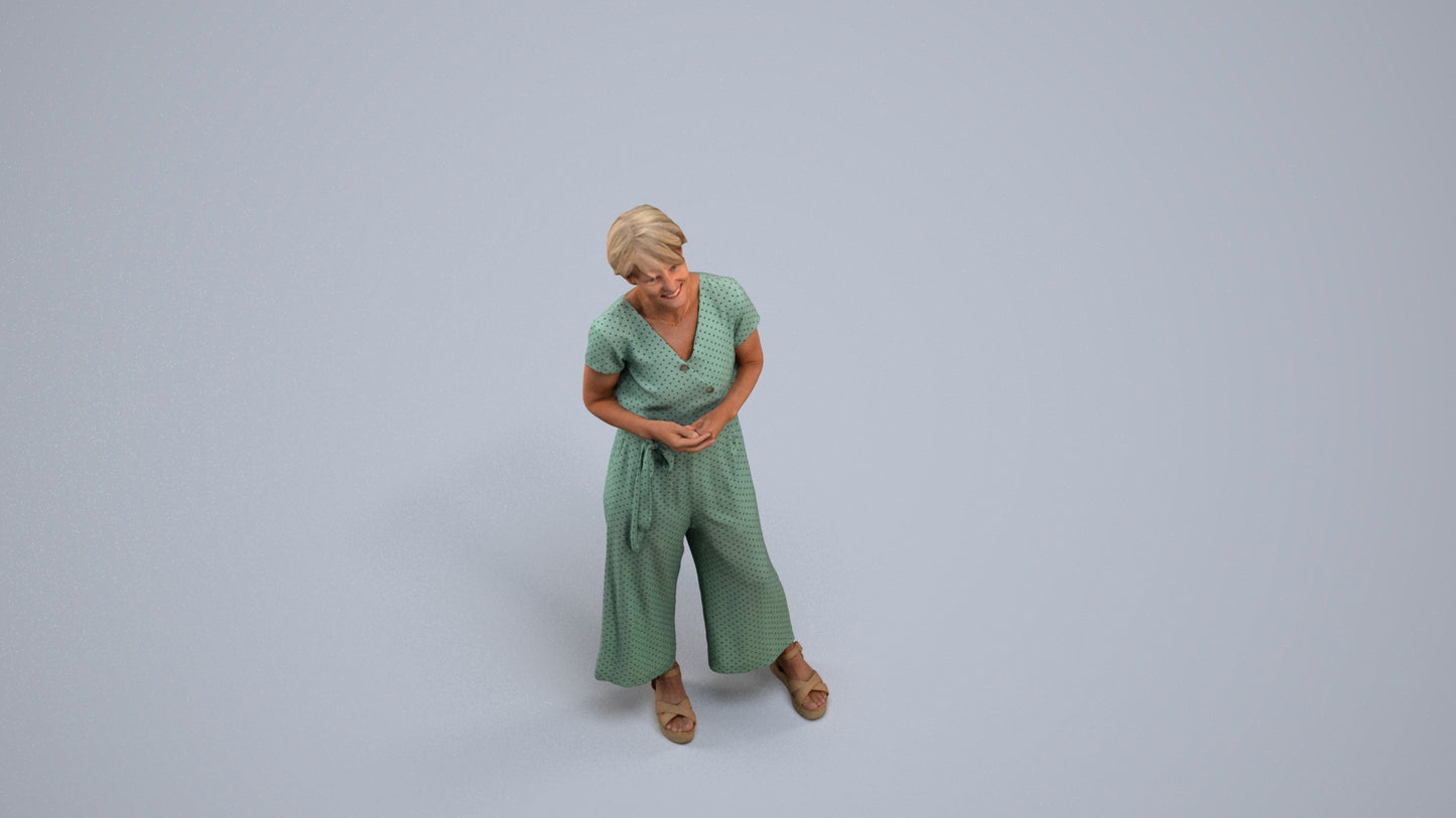 realistic 3D senior woman casual standing, scanned archviz people for Blender and 3ds Max, back view render