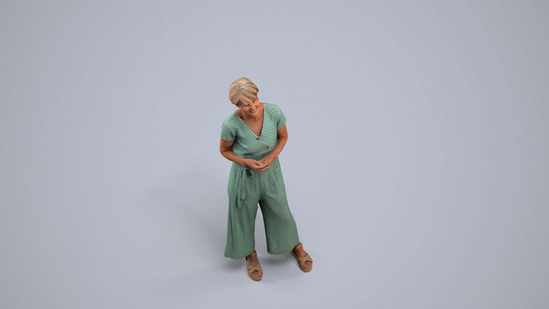 realistic 3D senior woman casual standing, scanned archviz people for Blender and 3ds Max, back view render