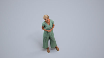 realistic 3D senior woman casual standing, scanned archviz people for Blender and 3ds Max, back view render
