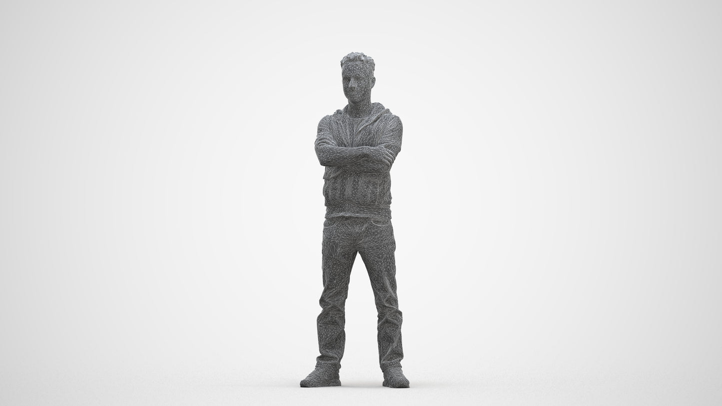 realistic 3D man casual standing, scanned archviz people for Blender and 3ds Max, three-quarter front view render