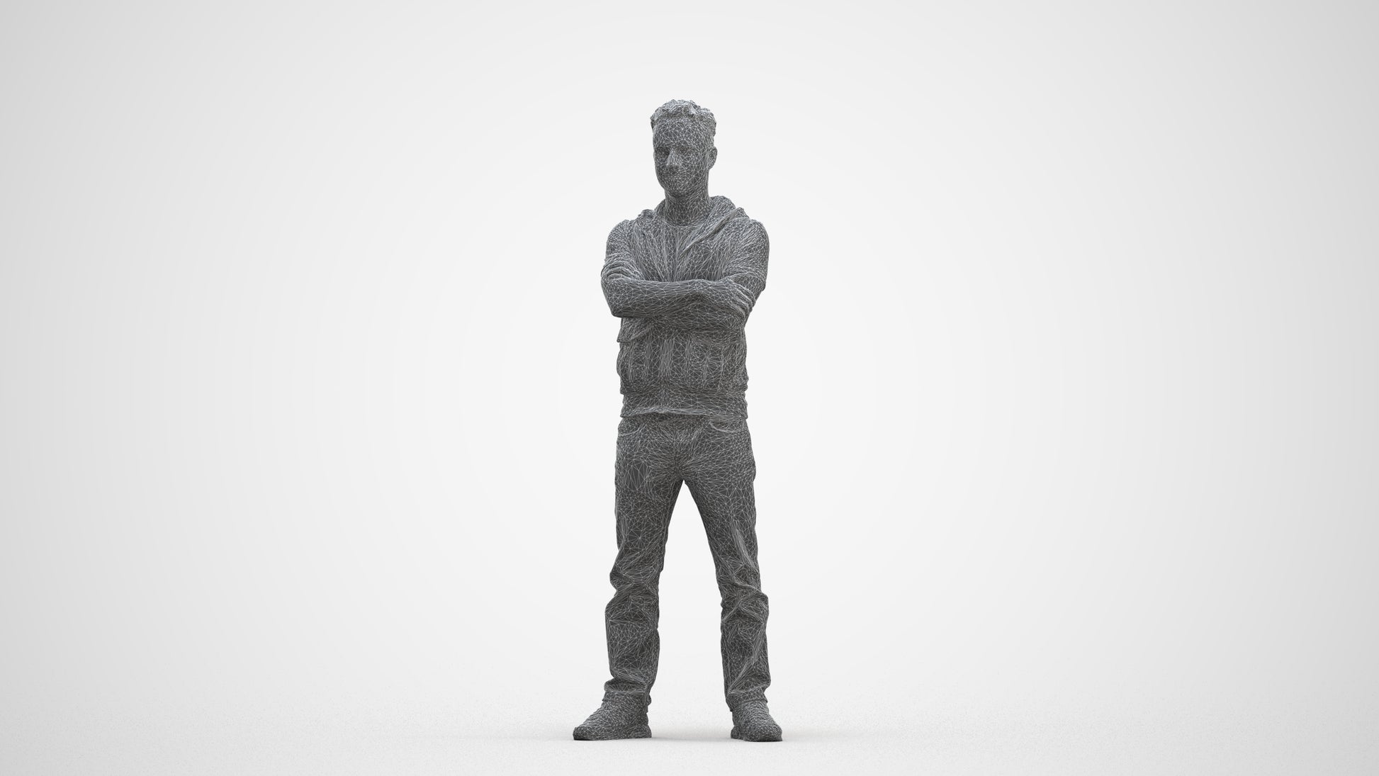 realistic 3D man casual standing, scanned archviz people for Blender and 3ds Max, three-quarter front view render