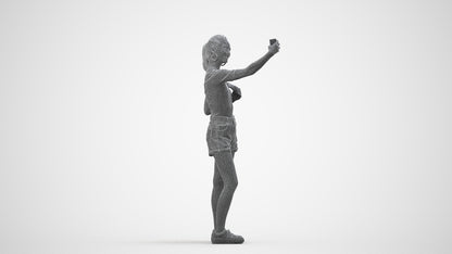 realistic 3D people woman casual standing, render-ready for V-Ray and Corona, FBX OBJ, wireframe side view