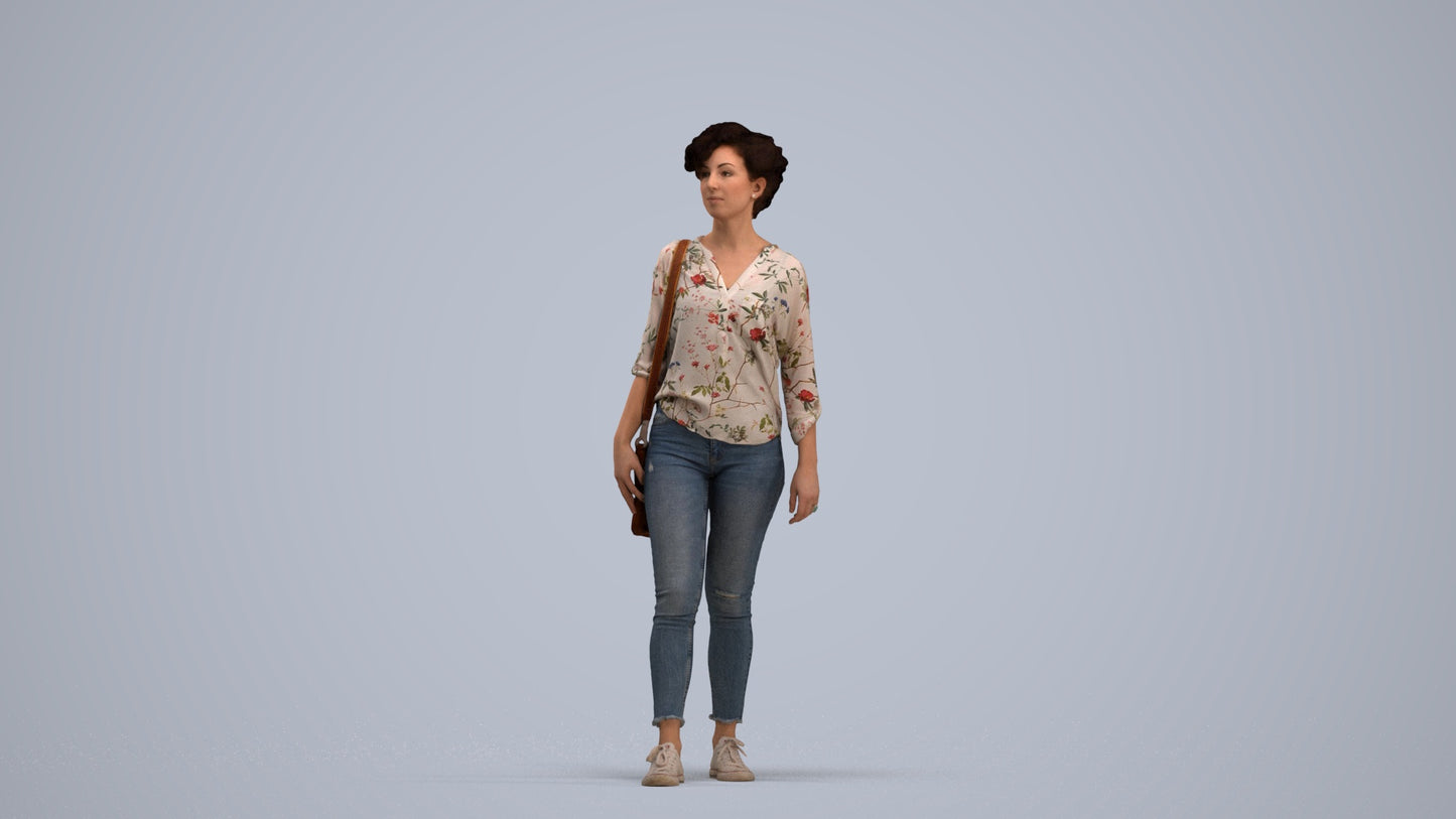 scanned 3D woman casual walking, photogrammetry people for Enscape and V-Ray, standing pose render