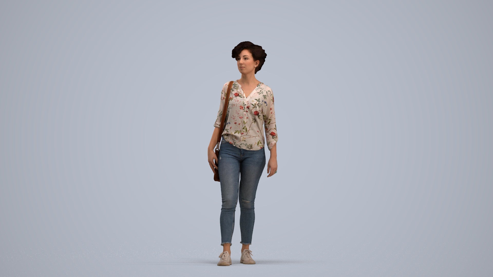 scanned 3D woman casual walking, photogrammetry people for Enscape and V-Ray, standing pose render