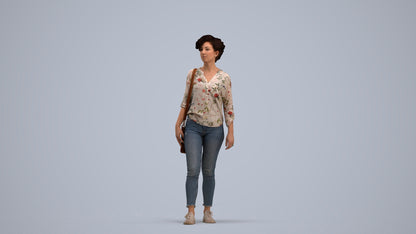 scanned 3D woman casual walking, photogrammetry people for Enscape and V-Ray, standing pose render