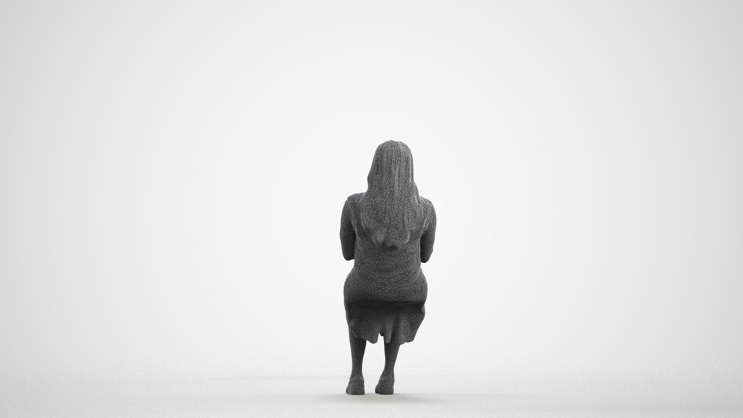realistic 3D woman casual sitting, scanned archviz people for Blender and 3ds Max, wireframe front view