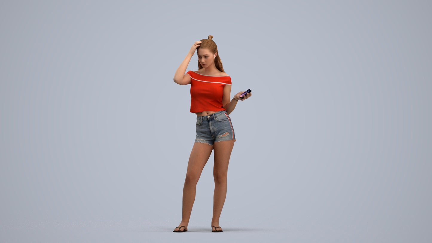 3D people model girl casual standing, scanned human for 3ds Max rendering, standing pose render
