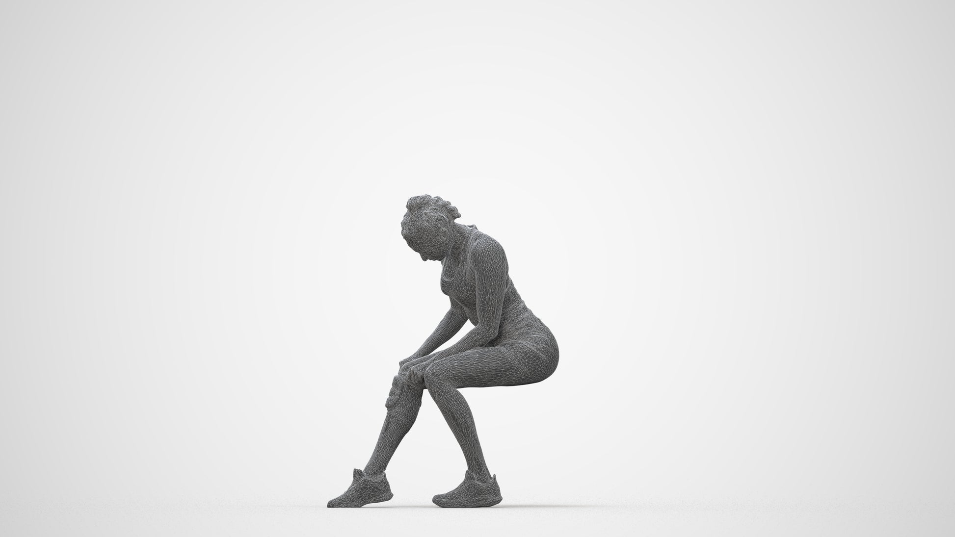 realistic 3D woman sport, scanned archviz people for Blender and 3ds Max, wireframe back view