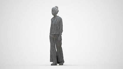 photogrammetry 3D woman casual walking, realistic human model archviz FBX, wireframe back view