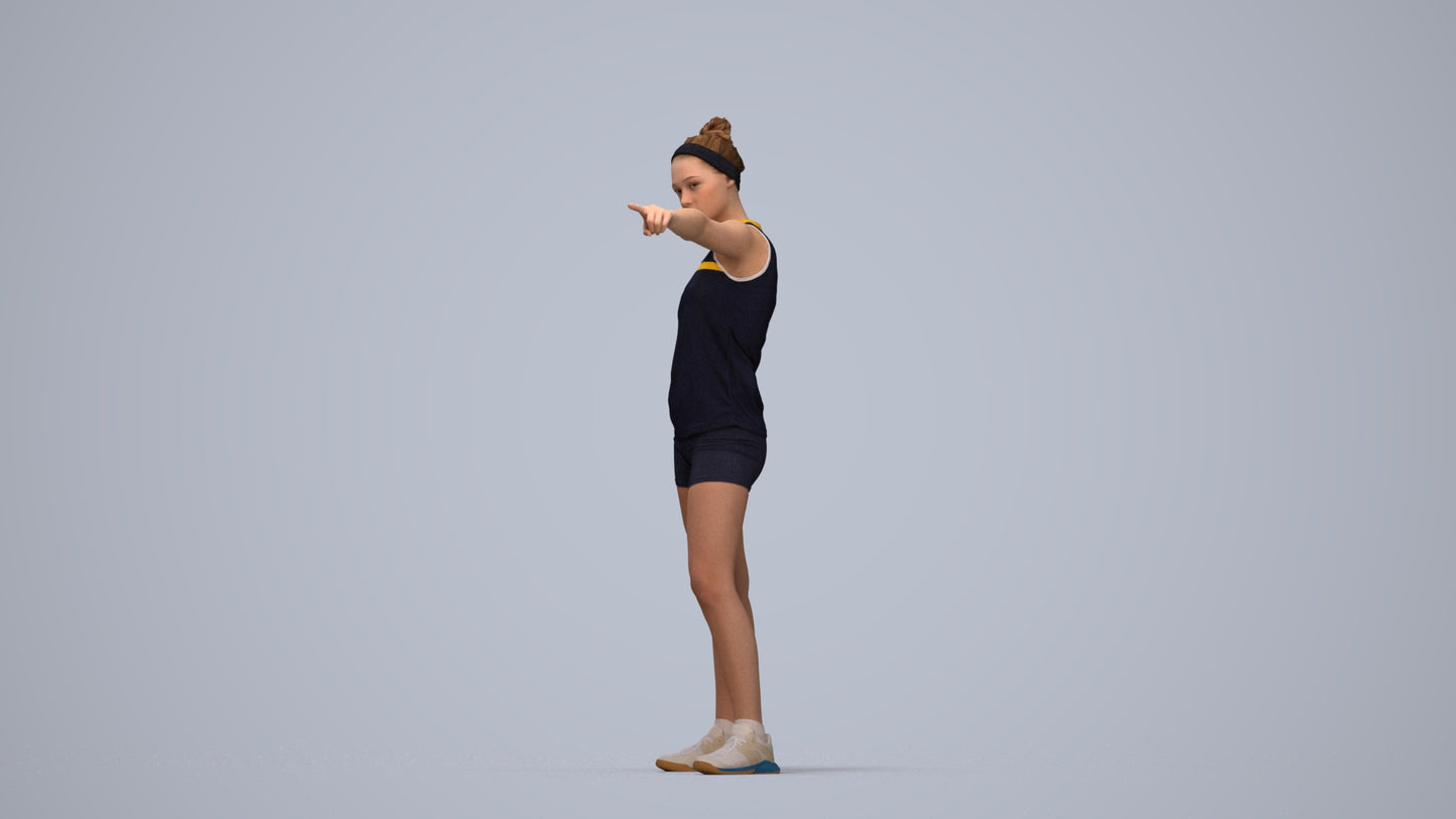 scanned 3D girl sport, photogrammetry people for Enscape and V-Ray, top-down view render