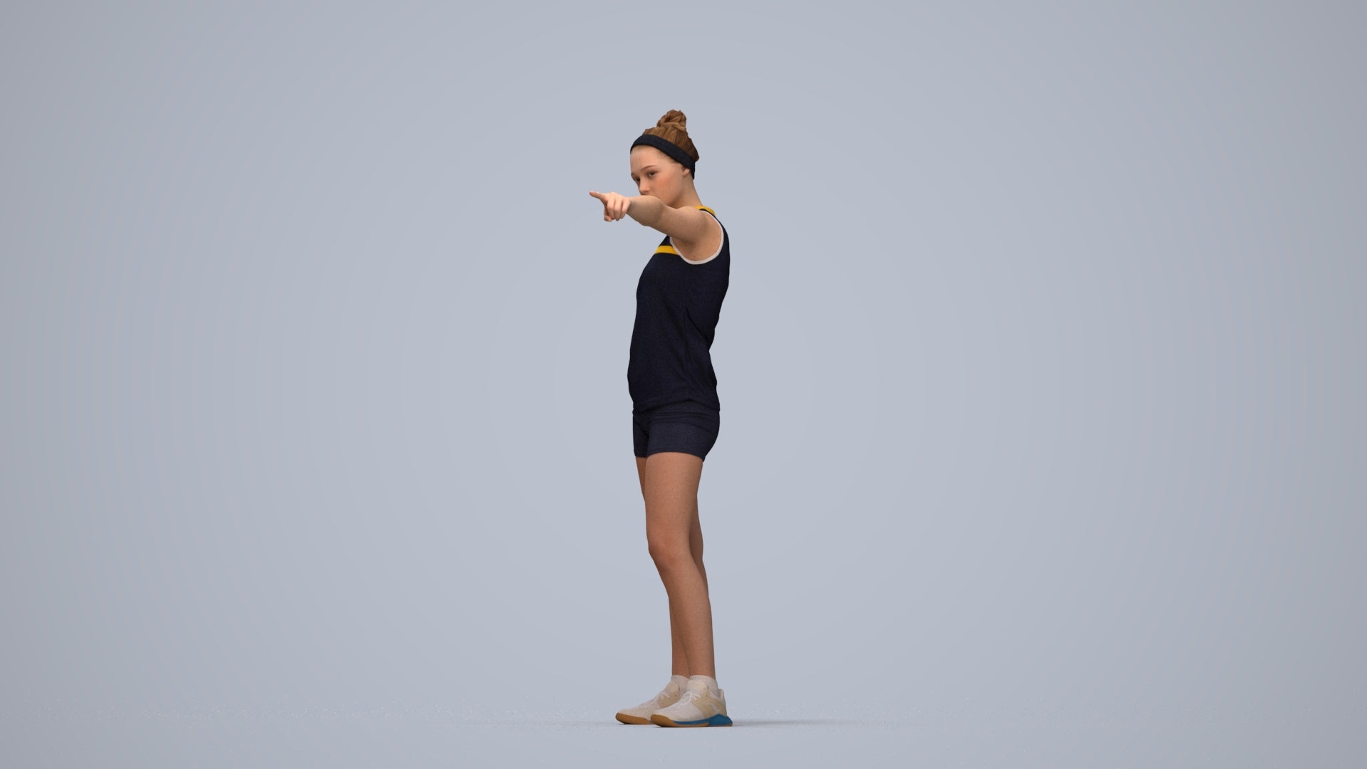 scanned 3D girl sport, photogrammetry people for Enscape and V-Ray, top-down view render