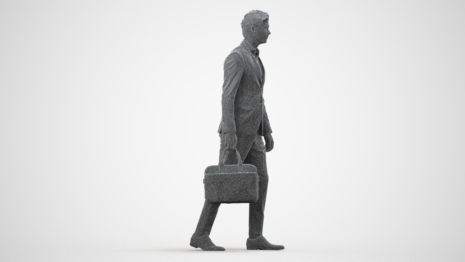 3D human model man business, photogrammetry scanned person for archviz, wireframe side view