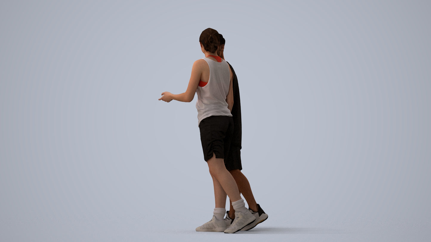 3D human model woman sport, photogrammetry scanned person for archviz, three-quarter view render
