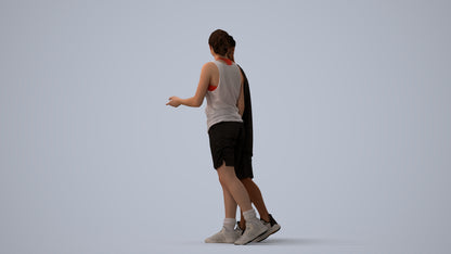 3D human model woman sport, photogrammetry scanned person for archviz, three-quarter view render