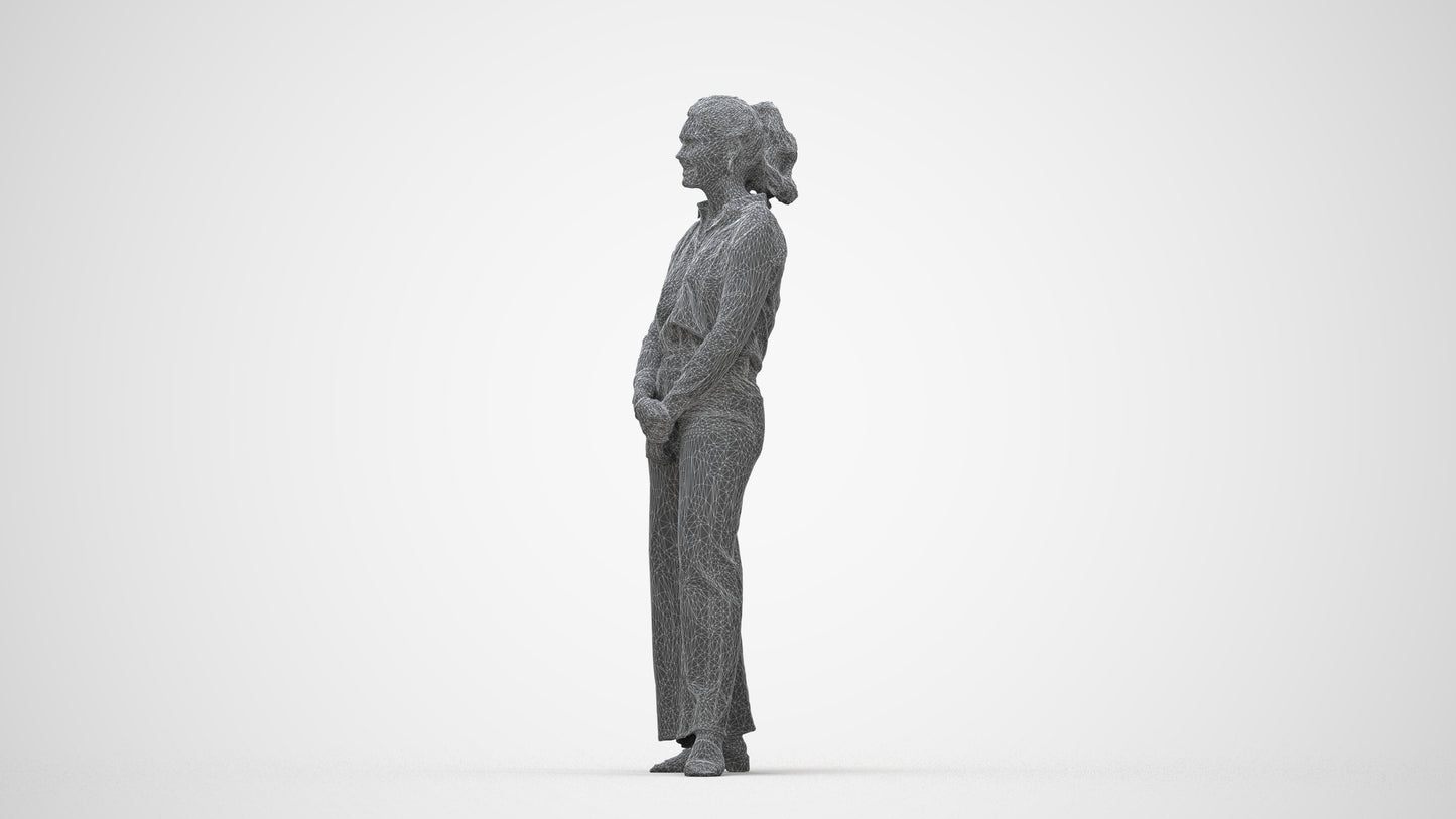 3D people model woman casual standing, scanned human for 3ds Max rendering, wireframe back view