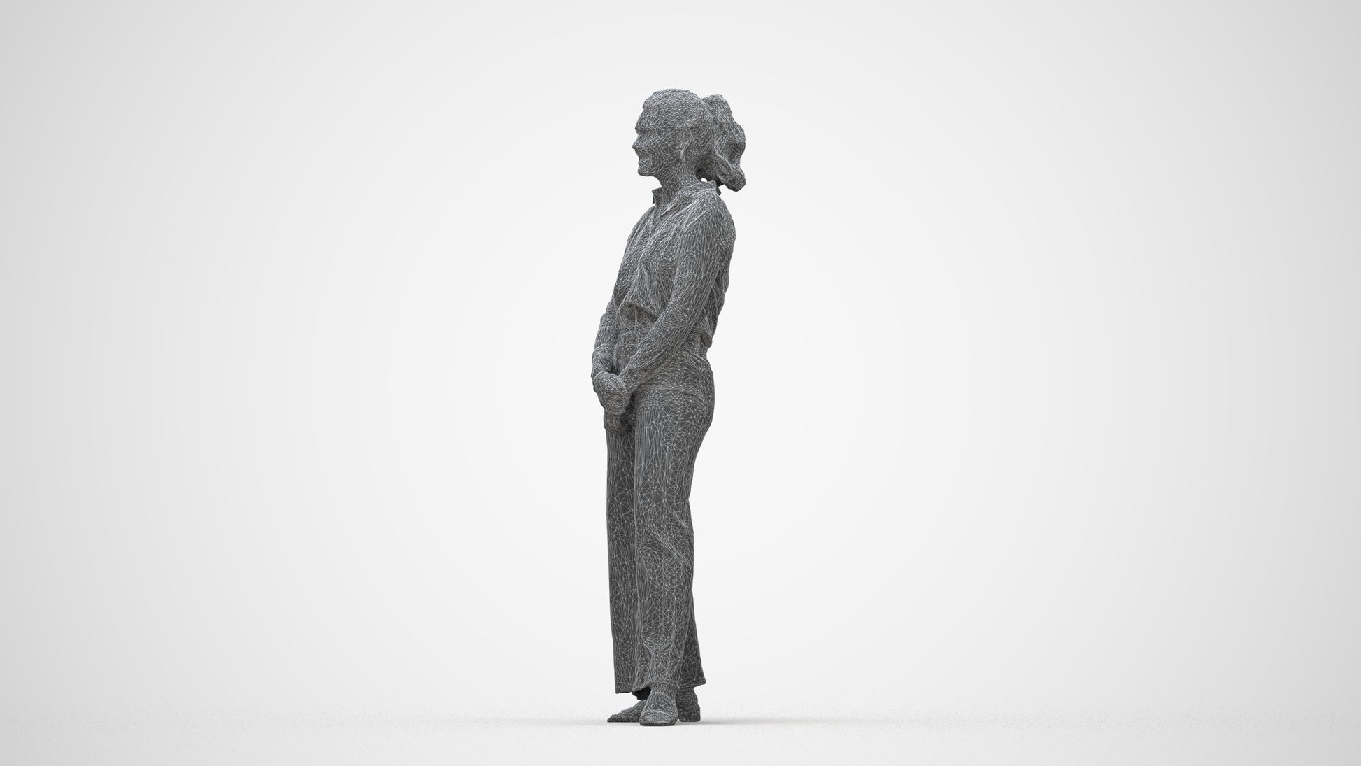 3D people model woman casual standing, scanned human for 3ds Max rendering, wireframe back view