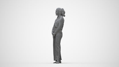 3D people model woman casual standing, scanned human for 3ds Max rendering, wireframe back view