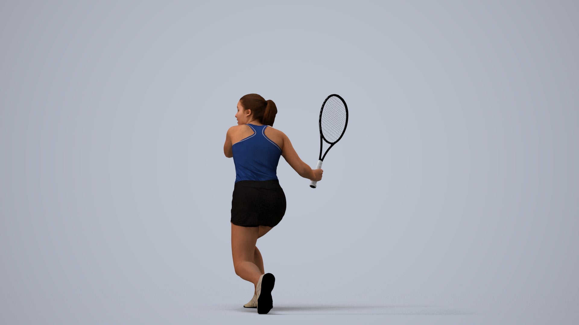 realistic 3D human girl sport, archviz people FBX OBJ for Blender, three-quarter view render