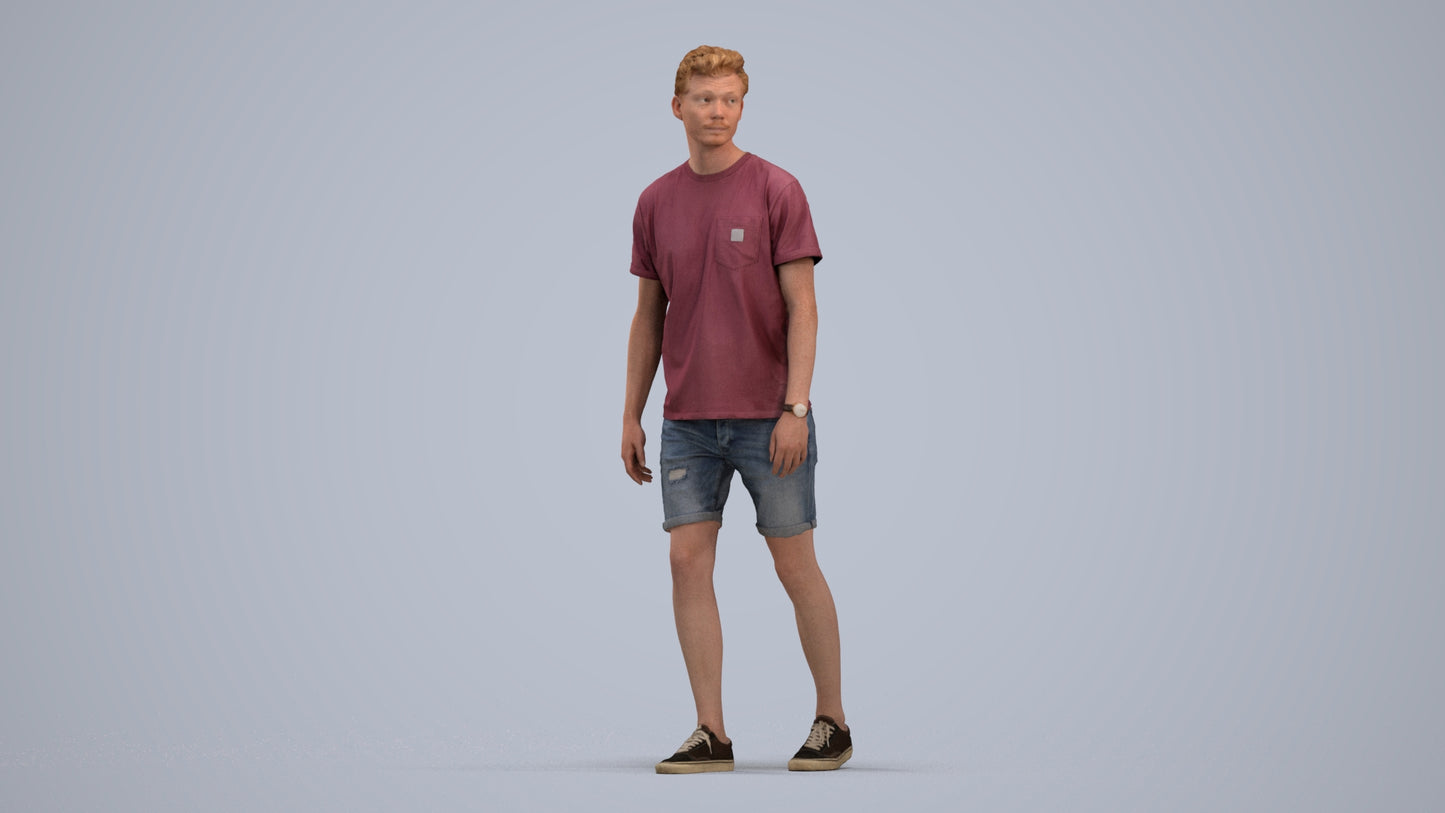scanned 3D man casual walking, photogrammetry people for Enscape and V-Ray, standing pose render