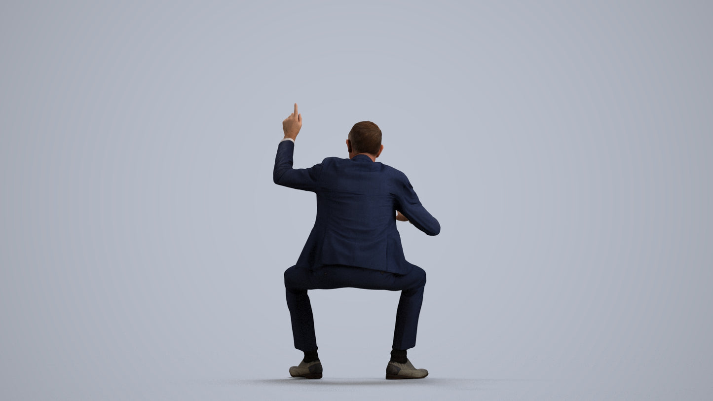 3D human model senior man business, photogrammetry scanned person for archviz, front view render