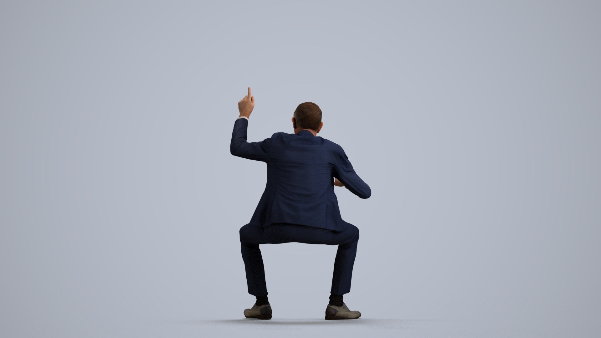 3D human model senior man business, photogrammetry scanned person for archviz, front view render