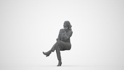 realistic 3D human woman business sitting, archviz people FBX OBJ for Blender, wireframe back view