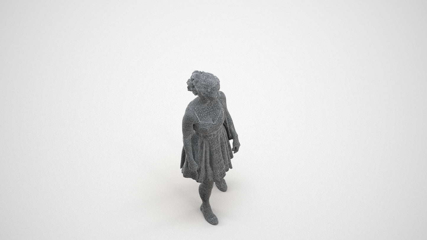 photogrammetry 3D woman formal formalaffairs, realistic human model archviz FBX, wireframe three-quarter view
