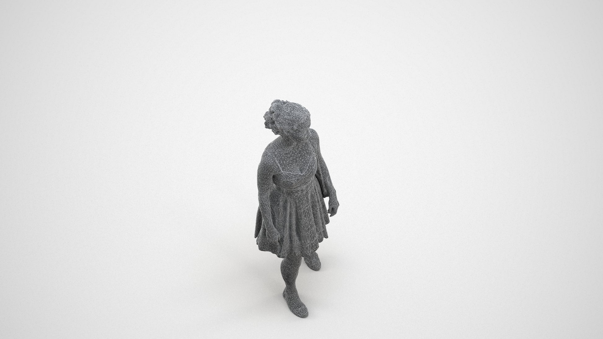 photogrammetry 3D woman formal formalaffairs, realistic human model archviz FBX, wireframe three-quarter view