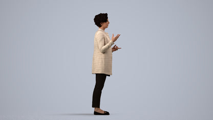 realistic 3D woman business standing, scanned archviz people for Blender and 3ds Max, side view render