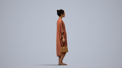 3D scanned woman standing casual, photorealistic archviz people for Enscape and SketchUp, side view render