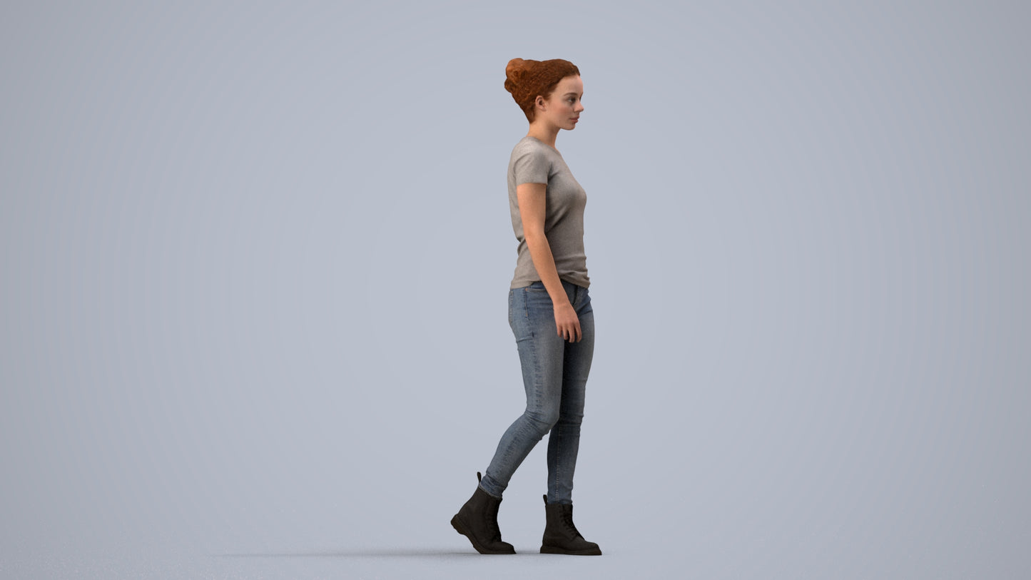 realistic 3D people woman casual walking, render-ready for V-Ray and Corona, FBX OBJ, side view render