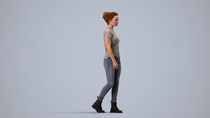 realistic 3D people woman casual walking, render-ready for V-Ray and Corona, FBX OBJ, side view render