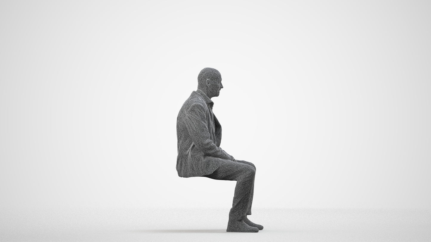 scanned 3D senior man business, photogrammetry people for Enscape and V-Ray, wireframe side view