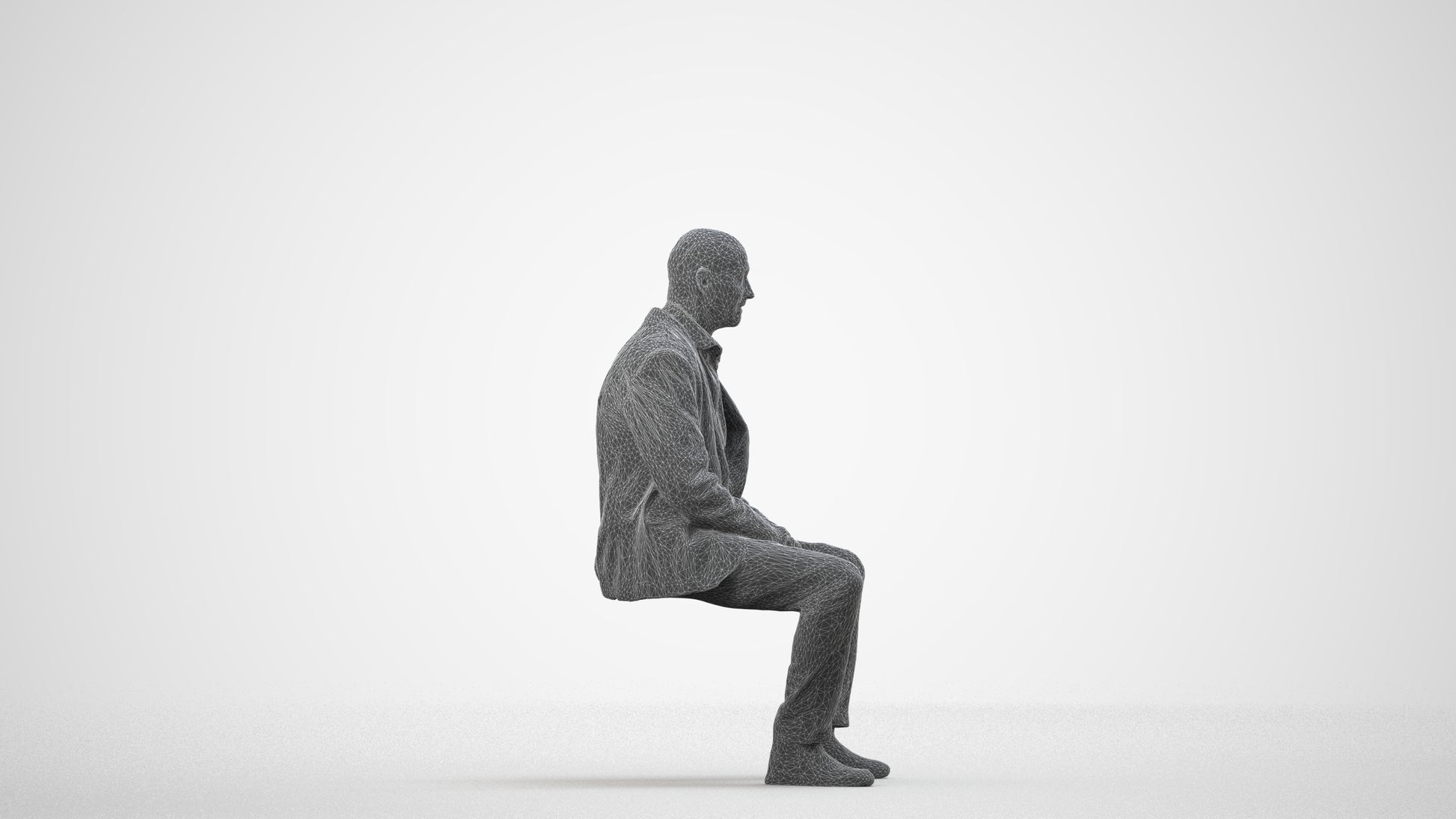 scanned 3D senior man business, photogrammetry people for Enscape and V-Ray, wireframe side view
