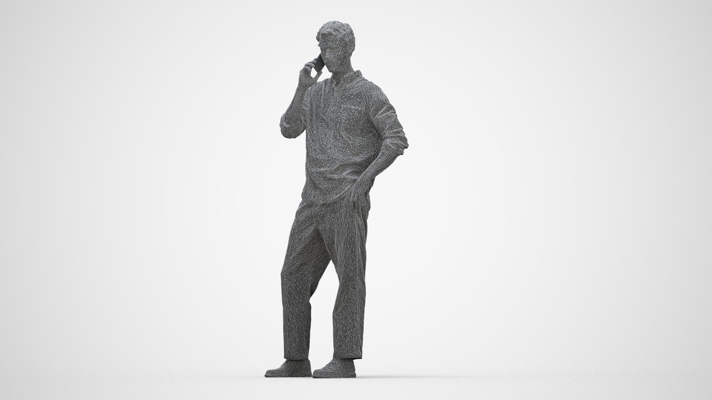 realistic 3D human man casual standing, archviz people FBX OBJ for Blender, wireframe back view
