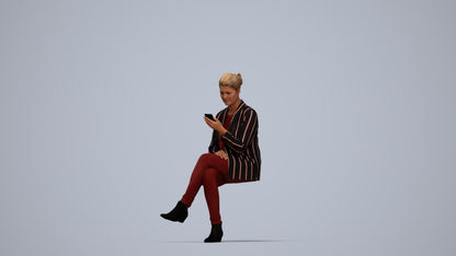3D scanned woman sitting business, photorealistic archviz people for Enscape and SketchUp, top-down view render