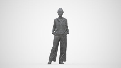 scanned 3D woman casual standing, photogrammetry people for Enscape and V-Ray, wireframe back view