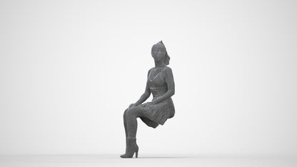 scanned 3D woman casual sitting, photogrammetry people for Enscape and V-Ray, wireframe back view