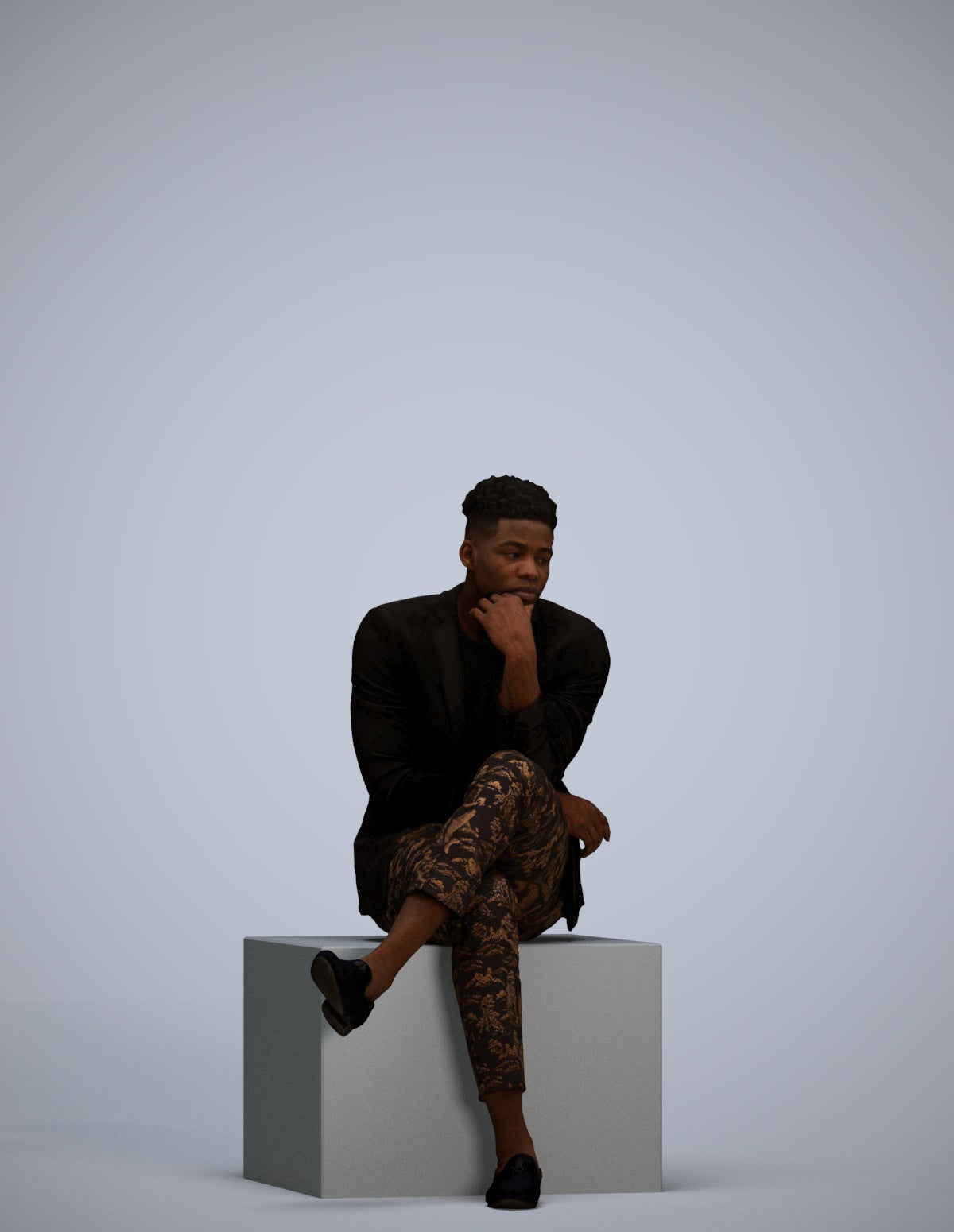 scanned 3D man casual sitting, photogrammetry people for Enscape and V-Ray