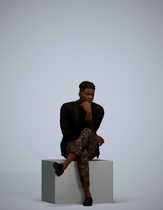scanned 3D man casual sitting, photogrammetry people for Enscape and V-Ray